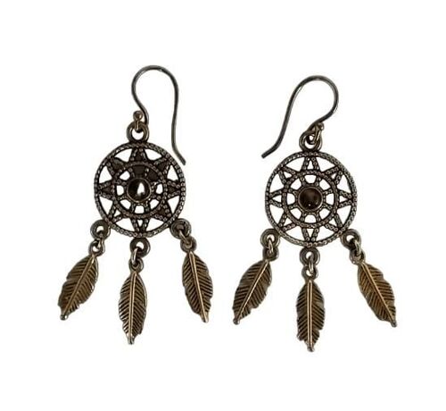 Antique Dangly Dreamcatcher Dangle Drop Brass Earrings