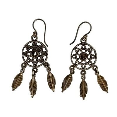 Antique Dangly Dreamcatcher Dangle Drop Brass Earrings