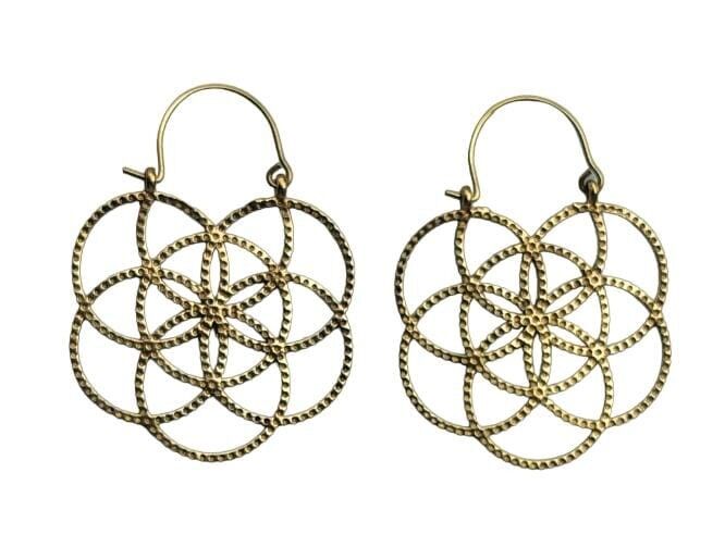 Blume des Lebens Heilige Geometrie Messing Hoop Vintage Ohrring