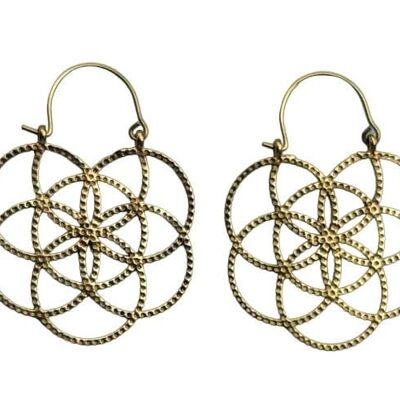 Flower Of Life Sacred Geometry Brass Hoop Vintage Earring