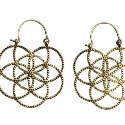 Flower Of Life Sacred Geometry Brass Hoop Vintage Earring