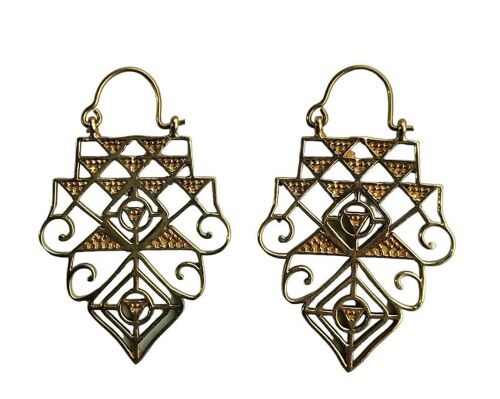 Mandala Pattern Indian Brass Hoop Vintage Earrings