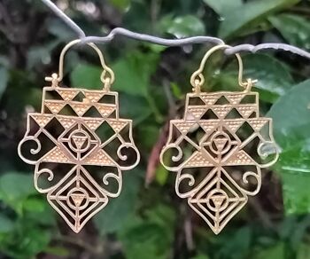 Boucles d'oreilles vintage créoles indiennes en laiton motif mandala 3