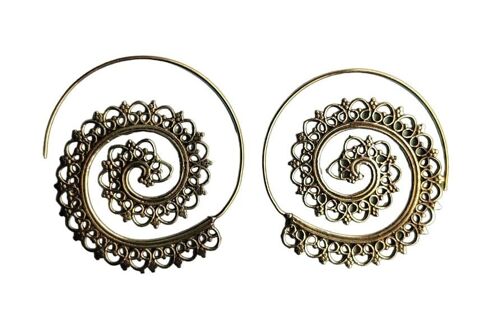 Tribal Pattern Spiral Vintage Brass Hoop Charming Earrings