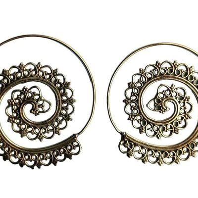 Tribal Pattern Spiral Vintage Brass Hoop Charming Earrings