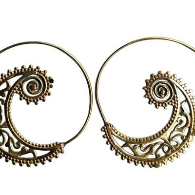 Pendientes vintage de aro de latón en espiral bohemio antiguo