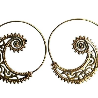Antique Bohemian Spiral Brass Hoop Vintage Earrings
