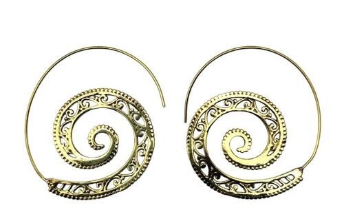 Large Size Flower Pattern Round Brass Hoop Vintage Earrings