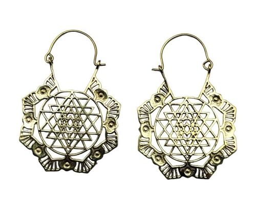 Attractive Mandala Design Brass Hoop Vintage Earrings