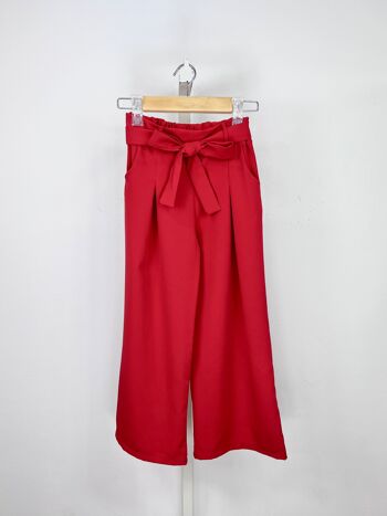 Pantalon large à taille haute et avec ceinture pour fille 4