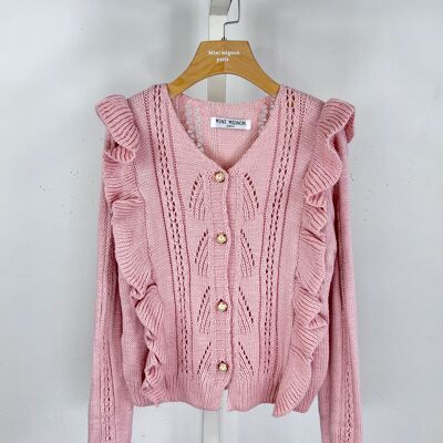 Knitted cardigan with ruffles and fancy buttons for girls