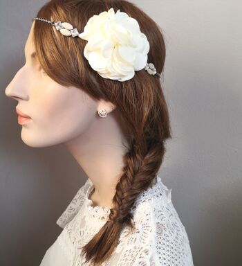 2 Headbands de cérémonie à fleurs en tissu, acier et cristal , accessoire mariage, bijoux de tête pour mariée, couronne de fleurs 3