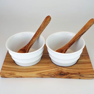 2-piece dip set 2022 with olive wood and large porcelain bowls