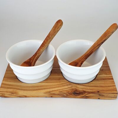 2-piece dip set 2022 with olive wood and large porcelain bowls