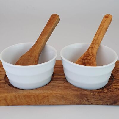 2-piece dip set 2022 with olive wood and small porcelain bowls