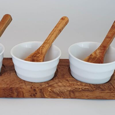 3-piece dip set 2022 with olive wood and small porcelain bowls