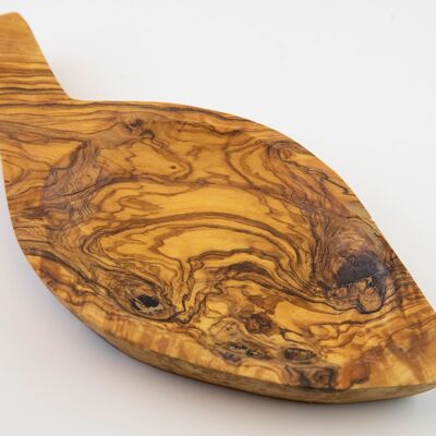 Assiette en bois d'olivier motif feuille 22x10 cm