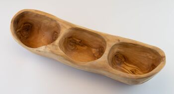 Snack bol en bois d'olivier rustique avec 3 compartiments (30-35 cm) 2