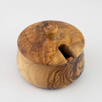 Olive wood sugar bowl with button lid