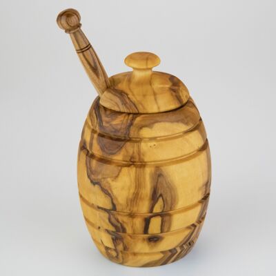 Olive wood honey pot with spoon