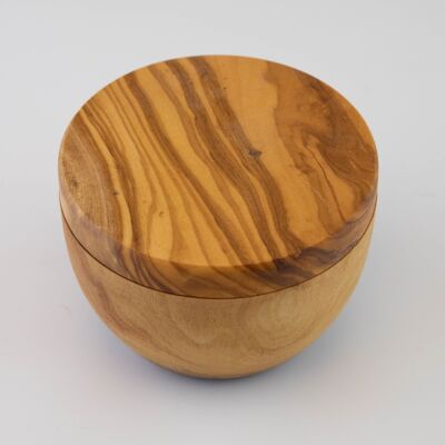 Olive wood spice or sugar bowl with straight lid magnetic