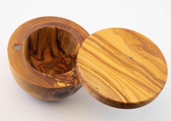 Bol à épices ou sucrier en bois d'olivier avec couvercle droit aimanté 2