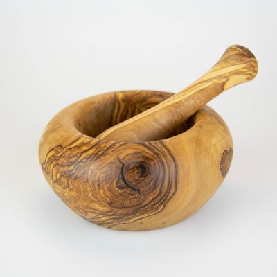 Modern mortar made of olive wood rounded 14cm