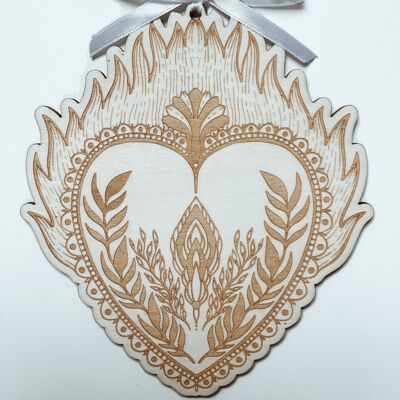 Flamboyant Sacred Heart wooden wall decoration