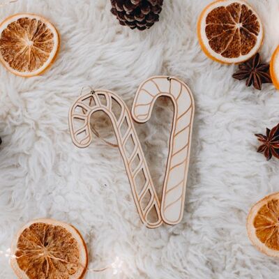 Duo de Sucres d'Orge en bois-Décoration de Noël
