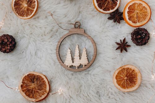 Boule Trio de Sapin en bois-Décoration de Noël