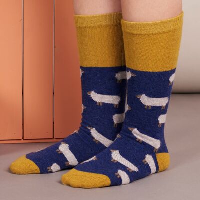 Calcetines para botas de lana de cordero para mujer - oveja - azul marino