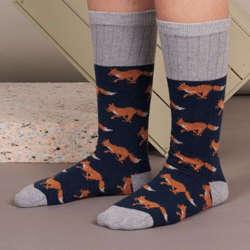 Women's Lambswool Boot Socks - running fox - teal