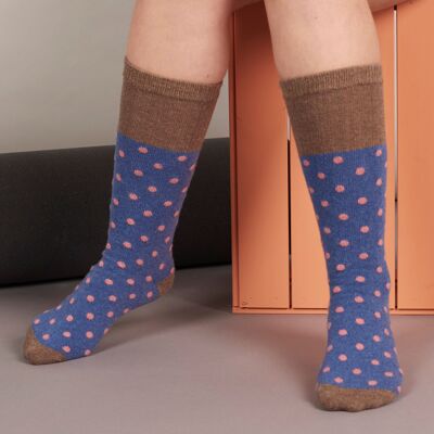 Women's Lambswool Boot Socks - small spot - denim
