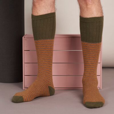 Chaussettes de bottes en laine d'agneau pour hommes - Rayures - Moutarde