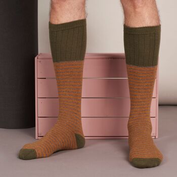 Chaussettes de bottes en laine d'agneau pour hommes - Rayures - Moutarde 1