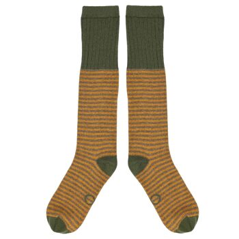 Chaussettes de bottes en laine d'agneau pour hommes - Rayures - Moutarde 2