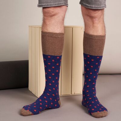 Men's Lambswool Boot Socks - small spot - navy