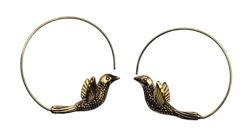 Flying Swirl Bird Design Beautiful Brass Hoop Earrings