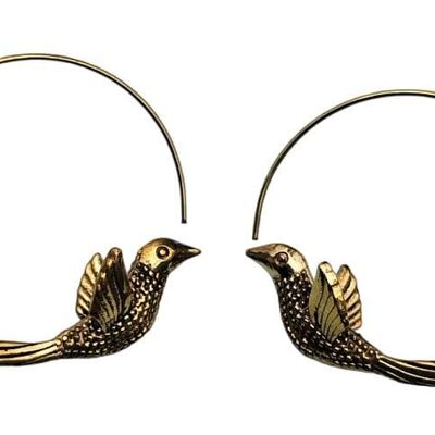 Flying Swirl Bird Design Beautiful Brass Hoop Earrings