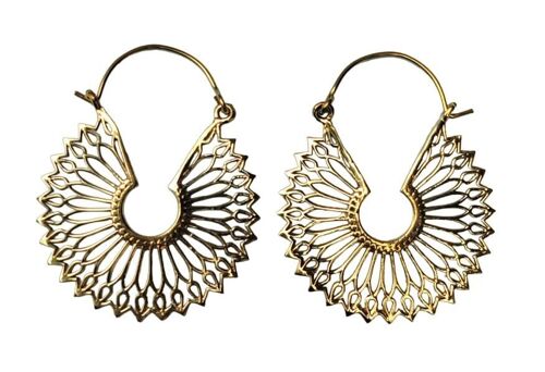 Mandala Lotus Flower Design Brass Hoop Beautiful Earrings