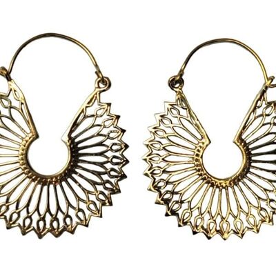Mandala Lotus Flower Design Brass Hoop Beautiful Earrings