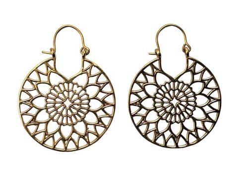 Beautiful Mandala Design Brass Hoop Vintage Earrings