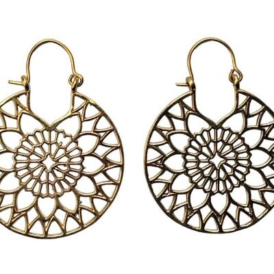 Beautiful Mandala Design Brass Hoop Vintage Earrings