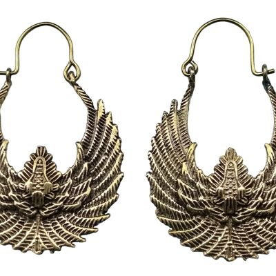 Mythical Bird Tribal Vintage Hoop Women's Brass Earrings