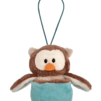 Reversible cuddly toy owl Oscar in the nest blue 12cm with