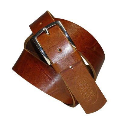 Ceinture Pierre Mouton Cuir De Buffle Brut Cognac Foncé