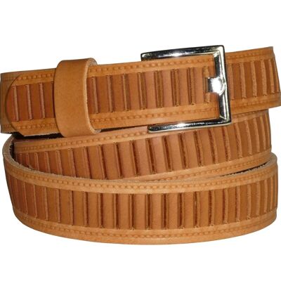 Pierre Mouton Slotted Belt Grain Leather Natural, 120 cm