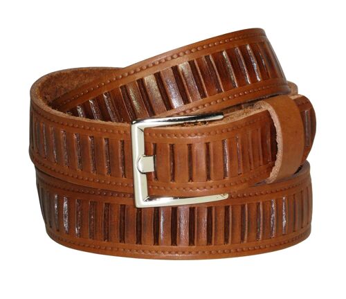 Pierre Mouton Slotted Belt Grain Leather Brown, 120 cm