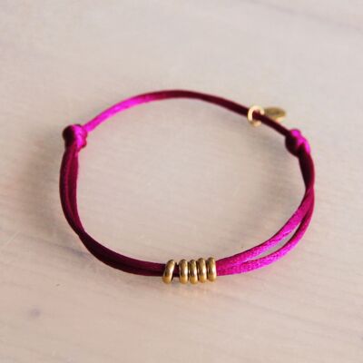 Satin bracelet with rings - aubergine/gold