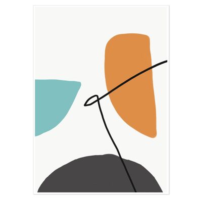 Abstract Line Orange Teal Grey Art Print 50x70cm